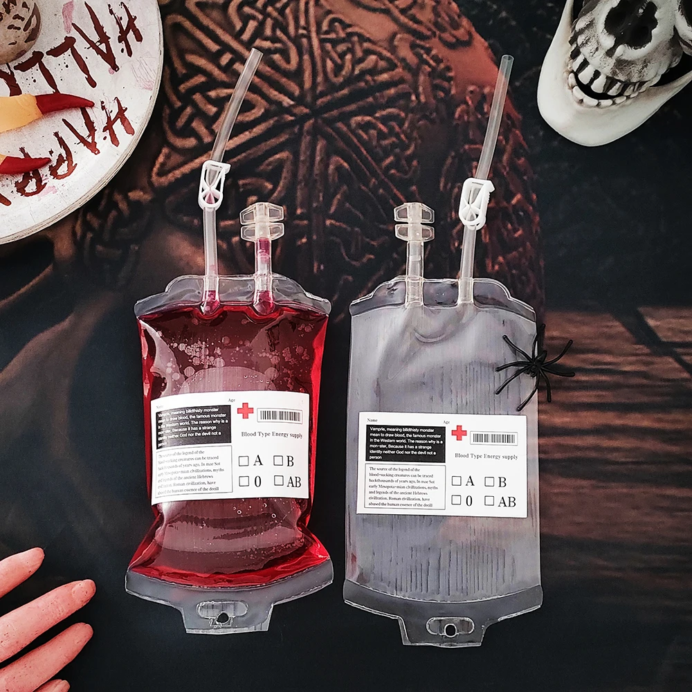 

5-20Pcs 400ml Halloween Blood Bag PVC Alcohol Bags Drink Pouch Vampire Zombie Nurse Cosplay Props Horror Halloween Party Decor