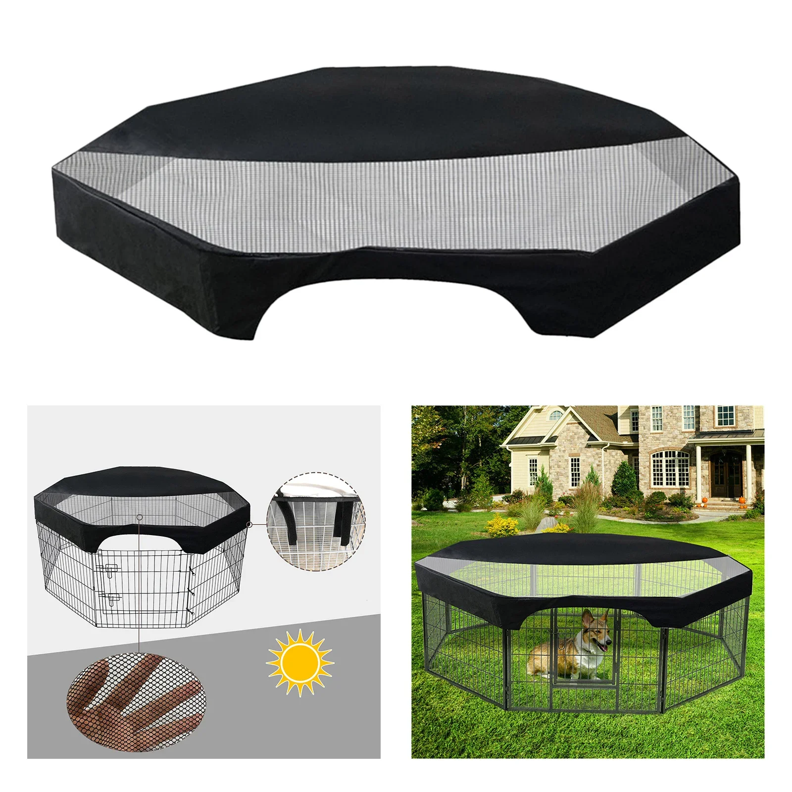 Octagon Pet Playpen Cover Portable Cage Cover Enclosure Dog Puppy Rabbit Outdoor Shade Mesh Fabric Sunscreen Dog Supplies