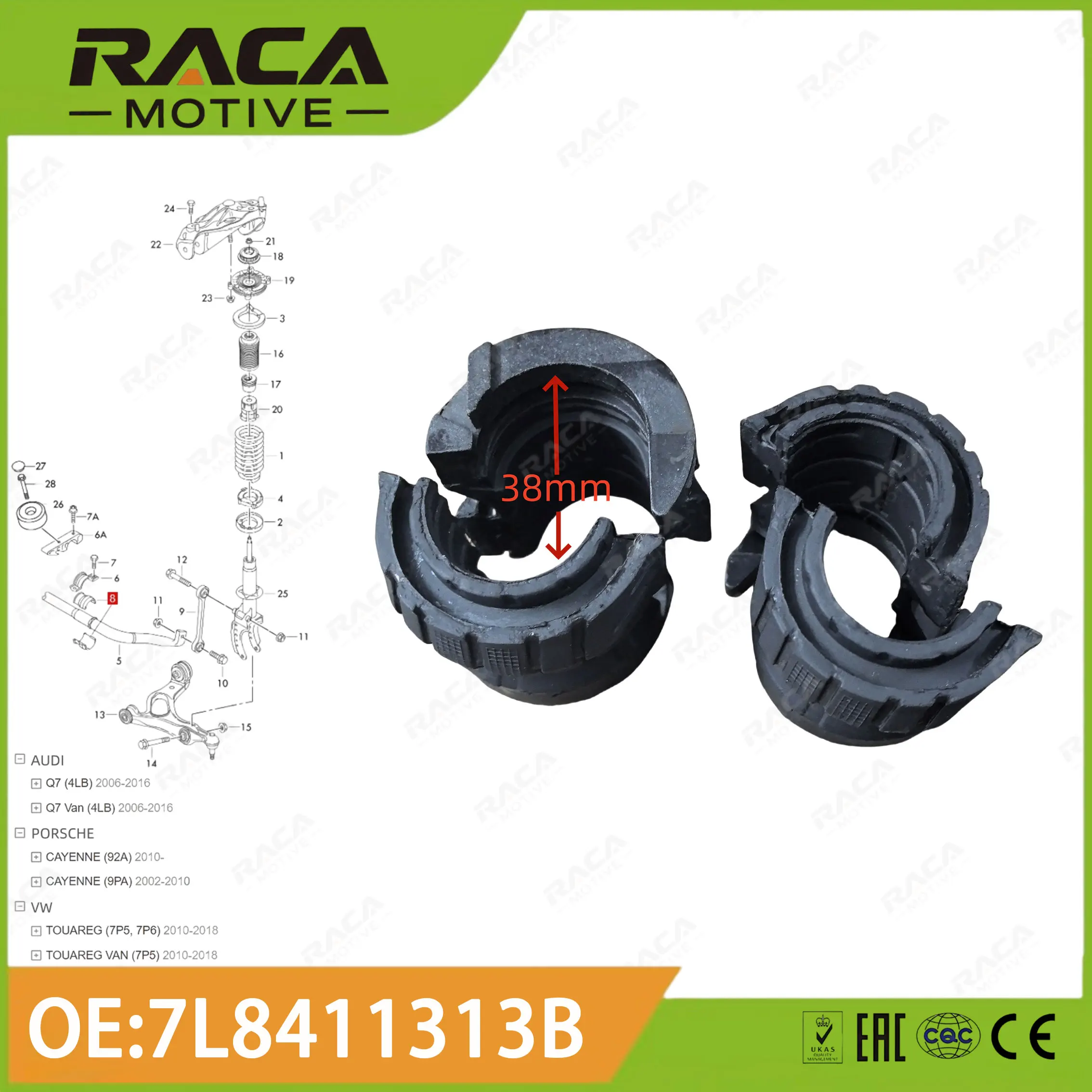 

4 шт. резиновая втулка стабилизатора переднего моста 38 мм для Porsche Cayenne Audi Q7 R8 Vw Touareg 95534379261 7l8411313b