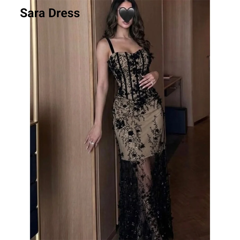Sara Custom Lace 3D Flowers Spaghetti Straps Fishtail Luxurious Evening Dresses for Events Elegant and Formal Women's Dresses