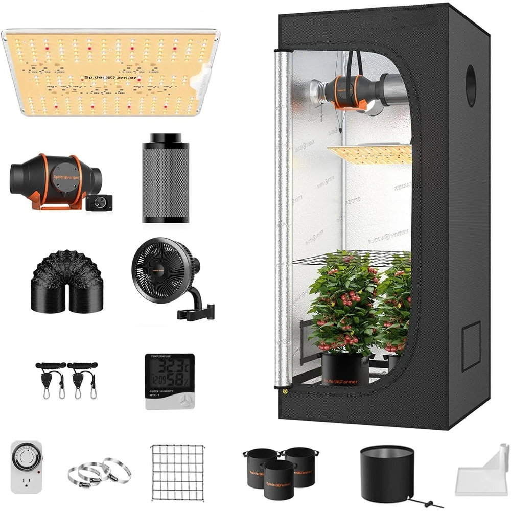 Grow Tent Kit Complete 2x2x5ft SF1000D Samsung Diodes Full Spectrum Grow Tent Complete System 24