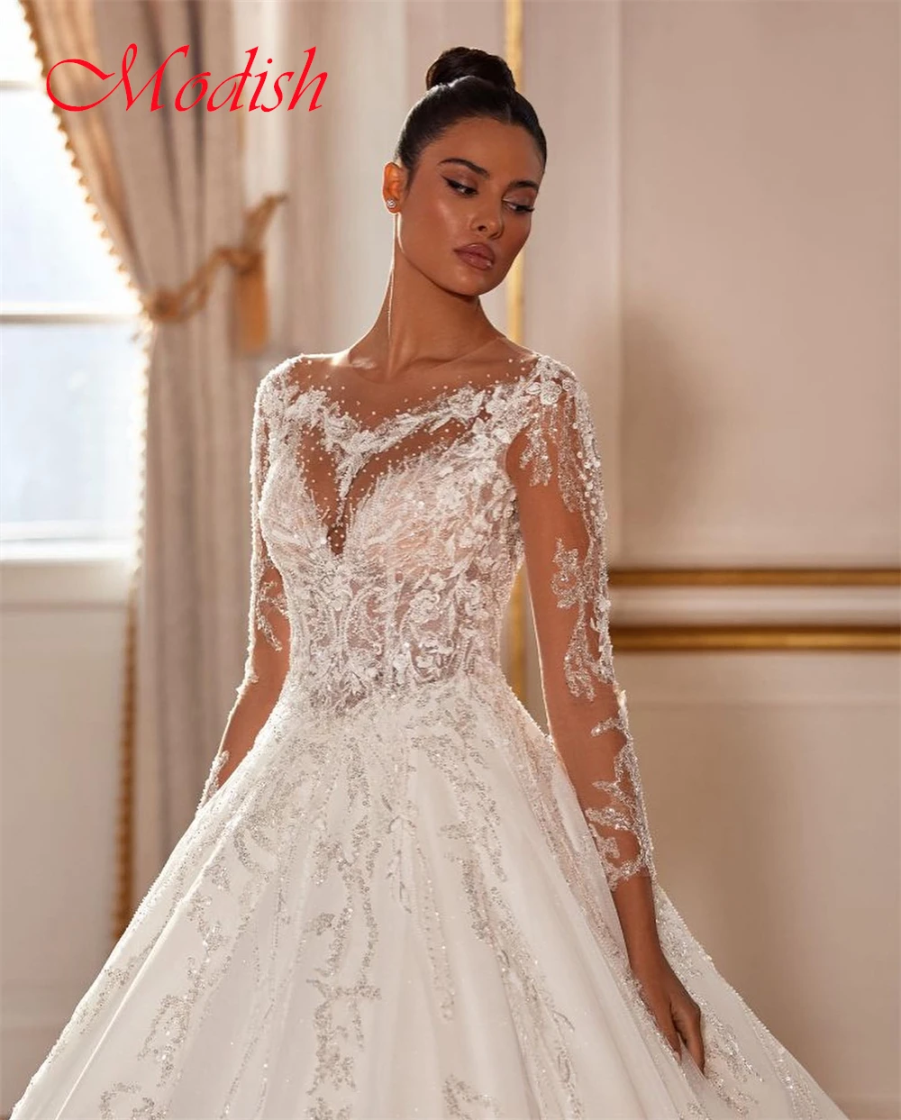 Изысканное белое свадебное платье из органзы по индивидуальному заказу, элегантное свадебное платье с овальными рукавами 3/4, Vestido De Novia, нежные свадебные платья с блестками