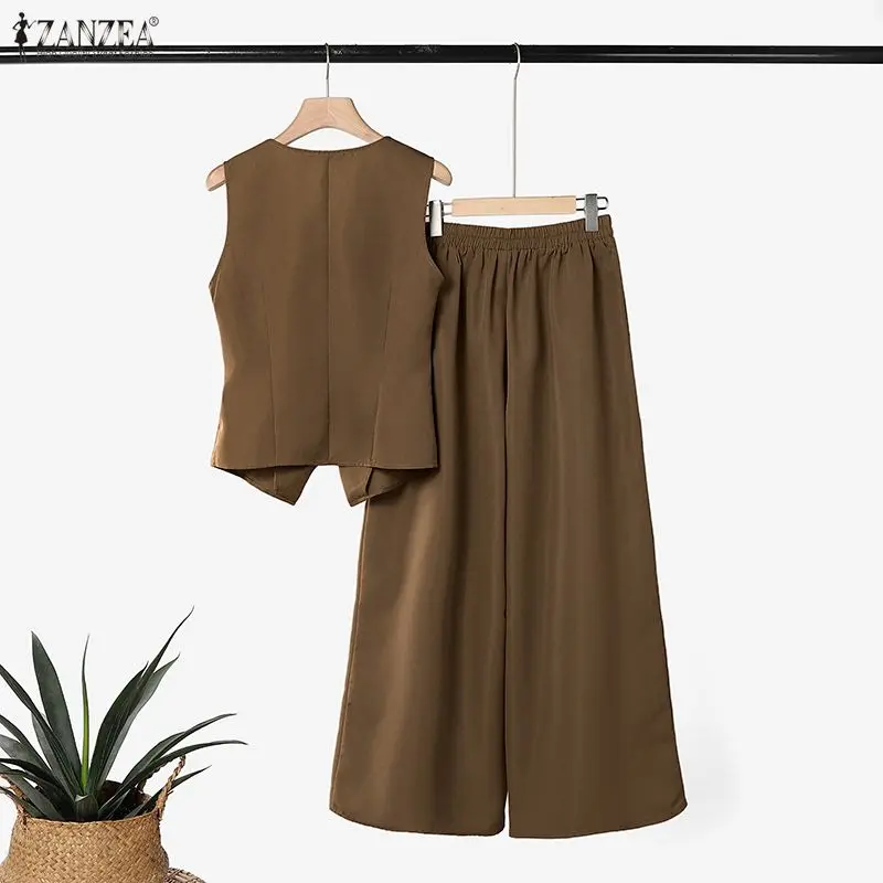 Women Minimalist Elegant 2 Piece Pant Sets Summer Vest & Wide Leg Pant Suits ZANZEA Old Money Office Commute 2pcs Sets Outfits
