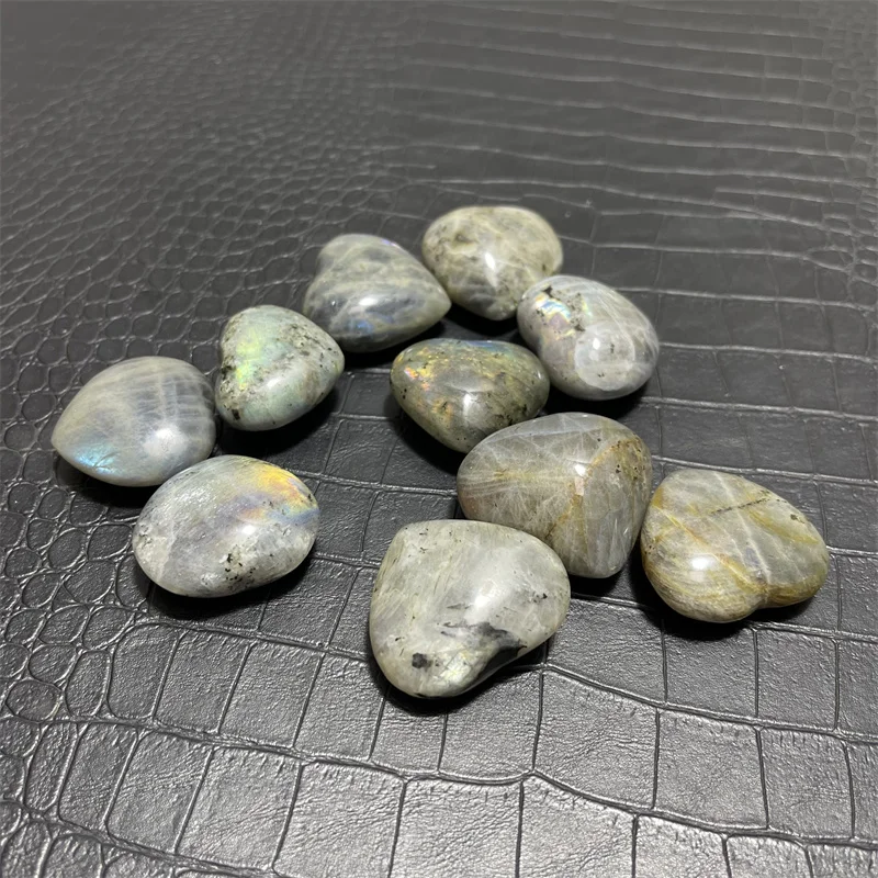 8pcs Natural Crystal Labradorite Stone Heart Shaped Blue Light Healing GemHome Fish Tank Aquarium Decoration Ornament Collection
