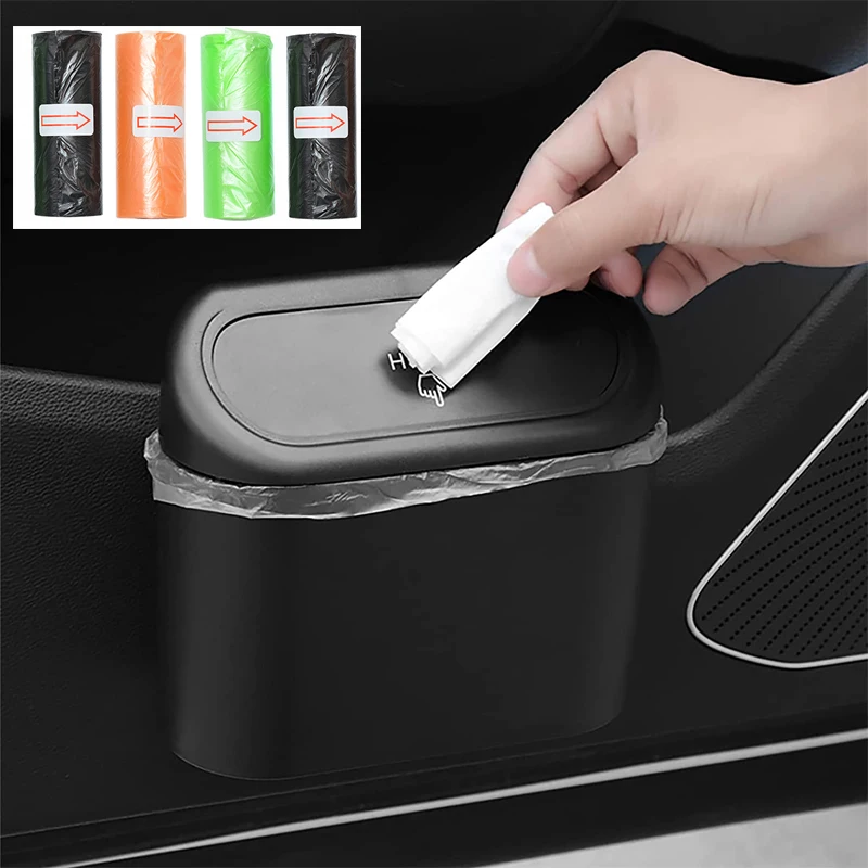 Hanging Car Trash Can Vehicle Garbage Dust Case Storage Box ABS Square Pressing Trash Bin Auto Interior Accessories for Car