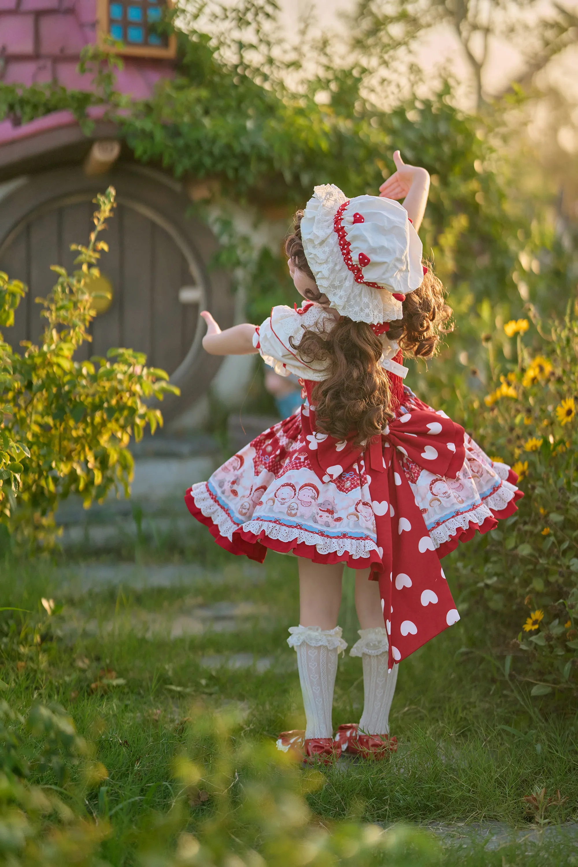 Pilz-Lamm-Lolita-Mädchenkleid im Niedlichen Stil, Blumenmädchen-Geburtstagskleid, Hochwertiges Boutique-Lolita-Kostüm für Kinder – Detail 7