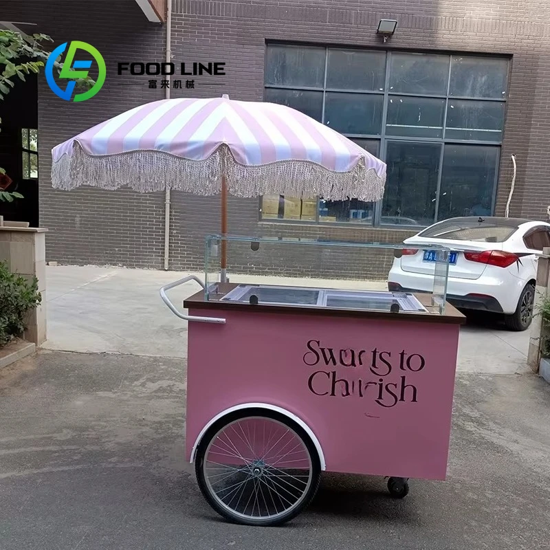 Customized Mobile Ice Cream Hand Push Cart High Quality Commercial Snack Beverage Vending Cart for Street Business