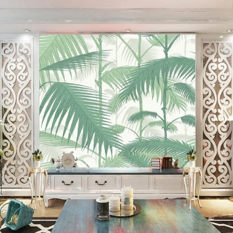 Nordic-Style Minimalist And Fresh Green Plant Background Featuring Banana Leaves Coconut Trees And Tropical Plants On TV Screen