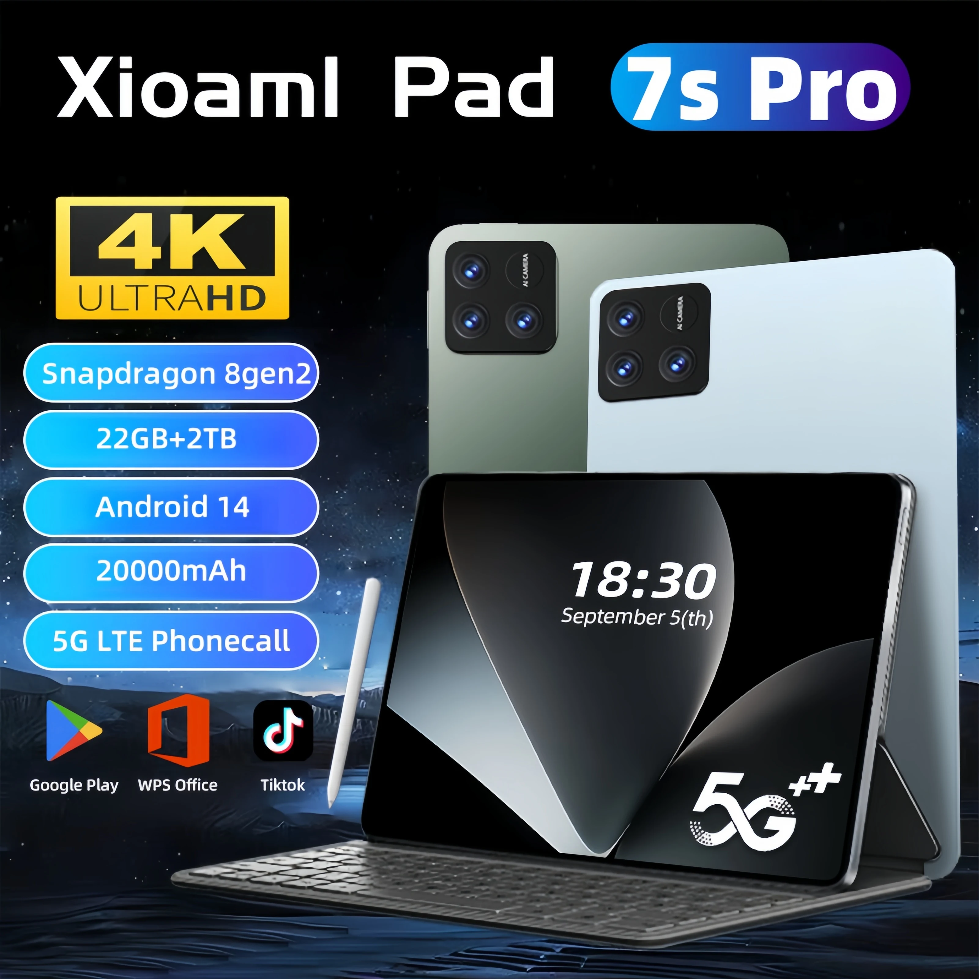 2025 Pad 7S Pro Global Mi 11 inch tablet Android 14 16GB 1TB Snapdragon 8 Gen2 4K HD 5G WIFI Bluetooth WPS 20000mAh tablets Tab