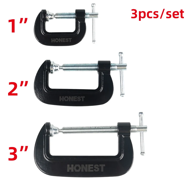 3pcs G Clamp Grip Set C Clamps 25mm/50mm/75mm(1“，2“，3“) Wood Metal Work