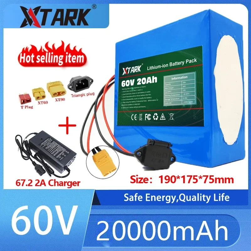 

21700 16S4P 60V 20Ah ebike Battery Pack For Electric Bike Electric Scooter Bicycle 60V XT90-Plug Replacement Lithium Batteries