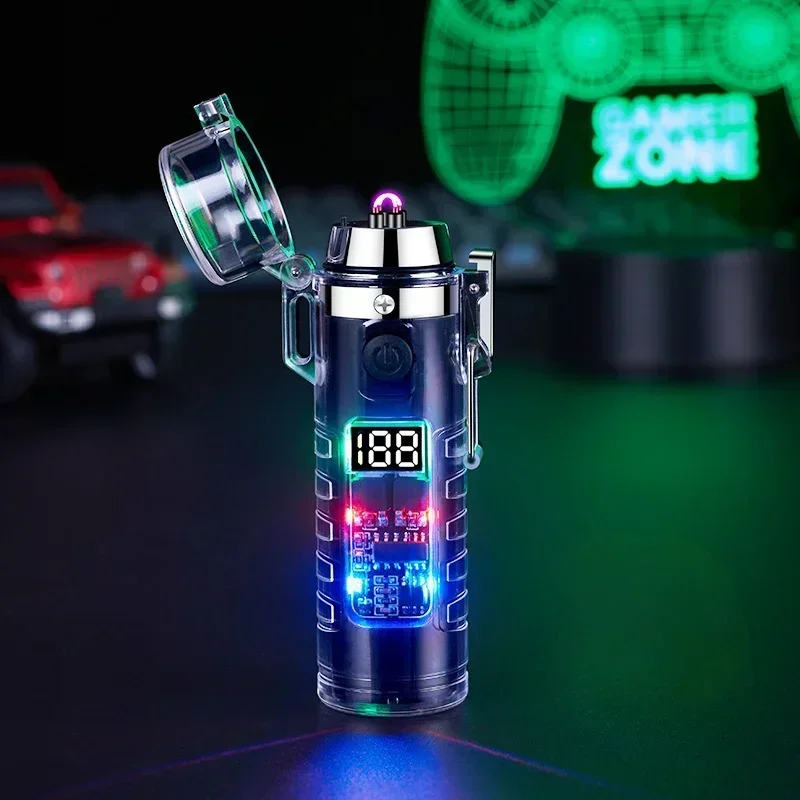 LED Luminous Cool Electric Arc Lighter Smoke Cigarette Lighter Windproof Smoking Accessory USB Plasma Recharge Lighters Men Gift