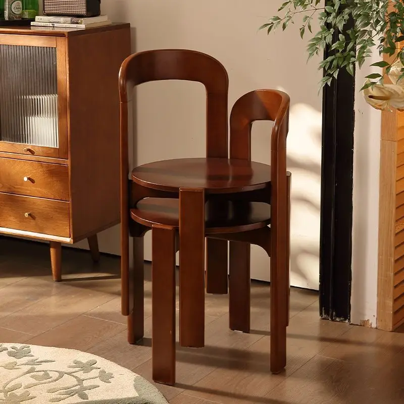 

French retro dining chair designer cream style makeup back chair wabi sandy wind simple coffee medieval solid wood chair