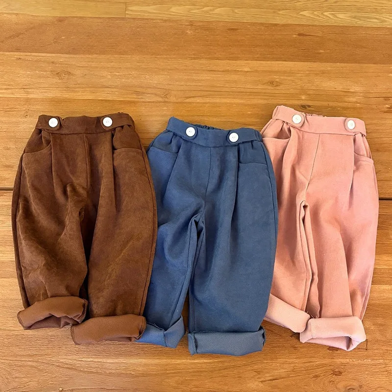 Kids Korean Style Solid Color Casual Pants 2026 Fall Loose Fit Trendy Boys Girls Versatile Long Pants