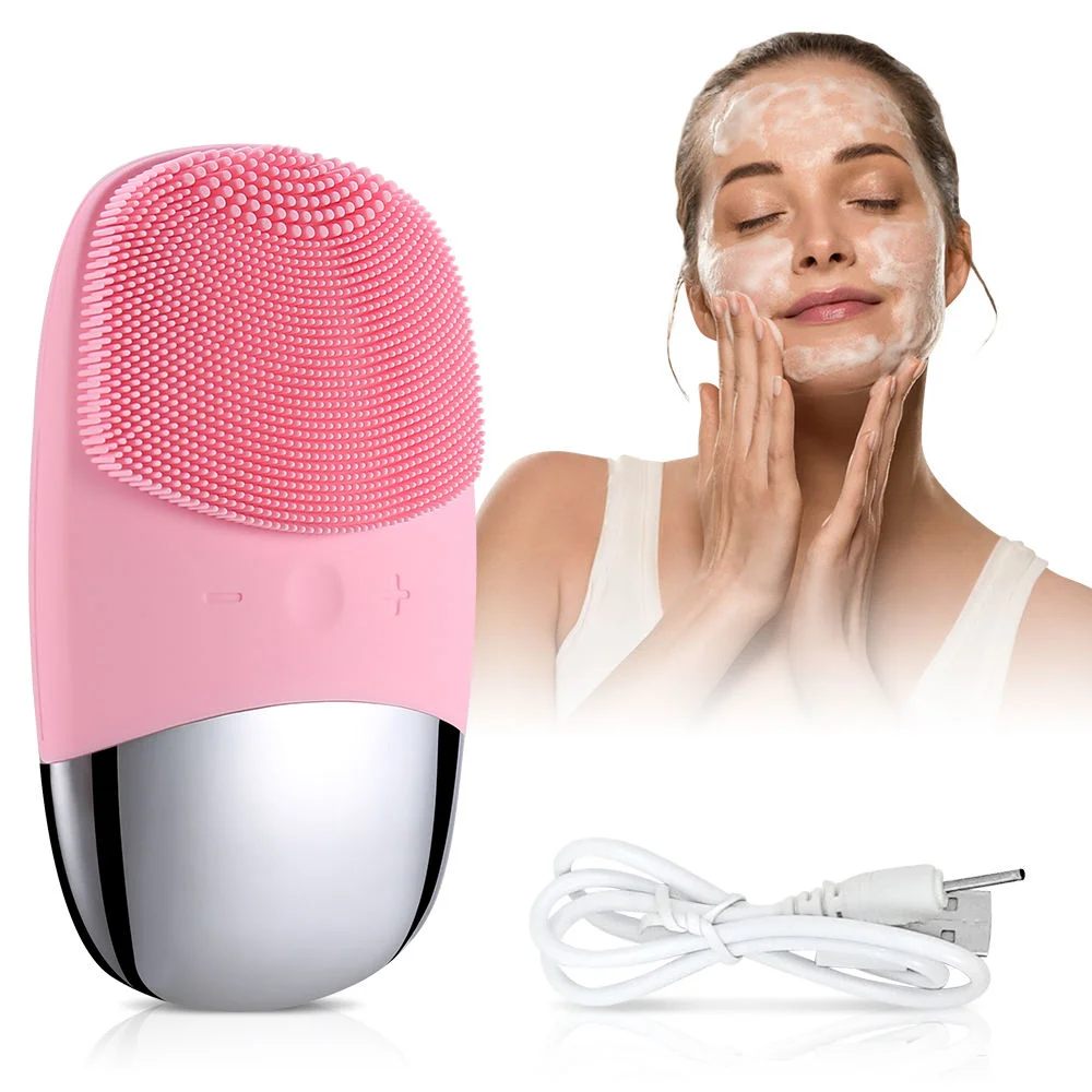 

2025 Mini Waterproof Ultrasonic Electric Sonic Silicone Facial Cleansing Brush