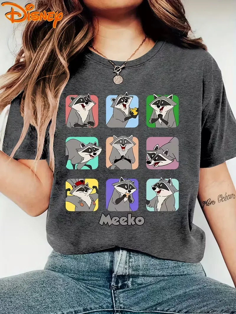 

Футболка Disney Meeko Blossom & Friends, женская и мужская хлопковая футболка с круглым вырезом, повседневный свободный топ большого размера с короткими рукавами, уличная одежда в стиле ретро