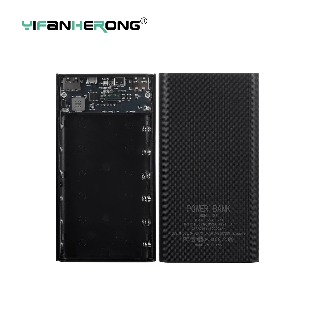 PD 18W USB Fast Charging Portable External 5V DIY 6*18650 Case Power Bank Shell Battery Charge Storage Box With Flashlight