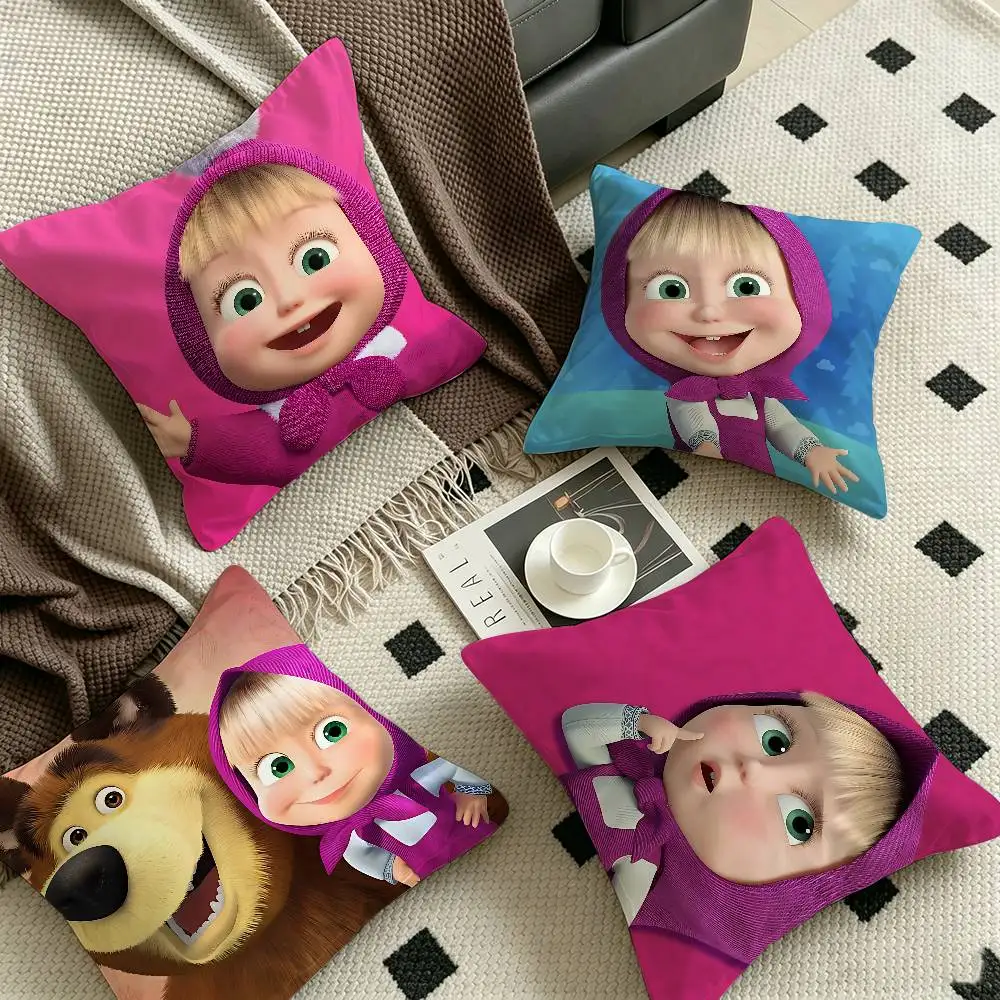 M-Masha And B-Bears Office Cushion Pillowcase Car Cushion Cover45X45CM Lumbar Pillowcase Sofa Pillowcover