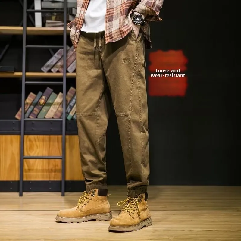 

Patchwork Work Pants Men's Loose Trousers Casual Spring Autumn Large Size Wear Resistant Harlan Cuffed Cargo Trousers