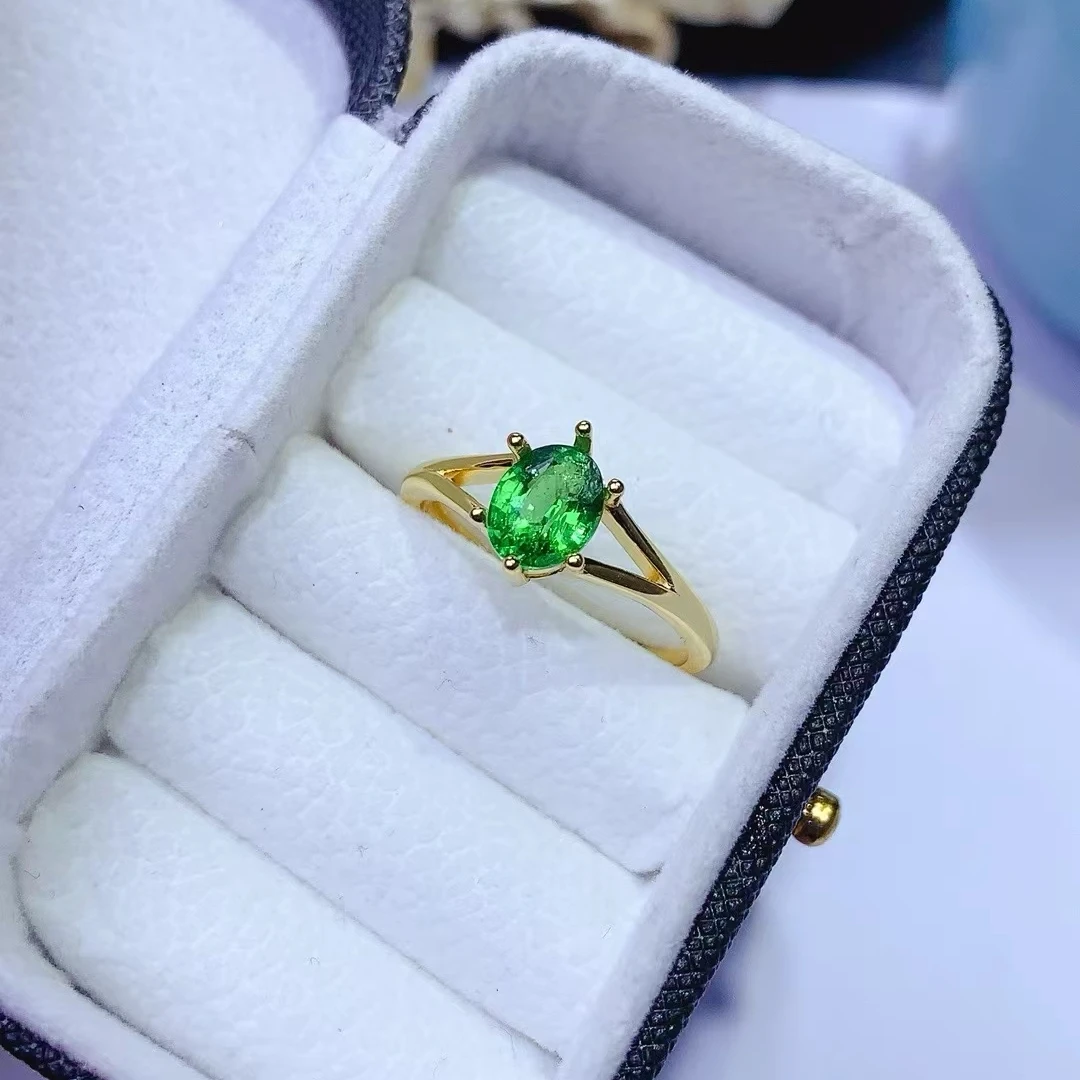 

KJJEAXCMY Natural Tsavorite Ring S925 Silver Inlaid Simple Women's High-End Jewelry The crystal is clean and has beautiful color
