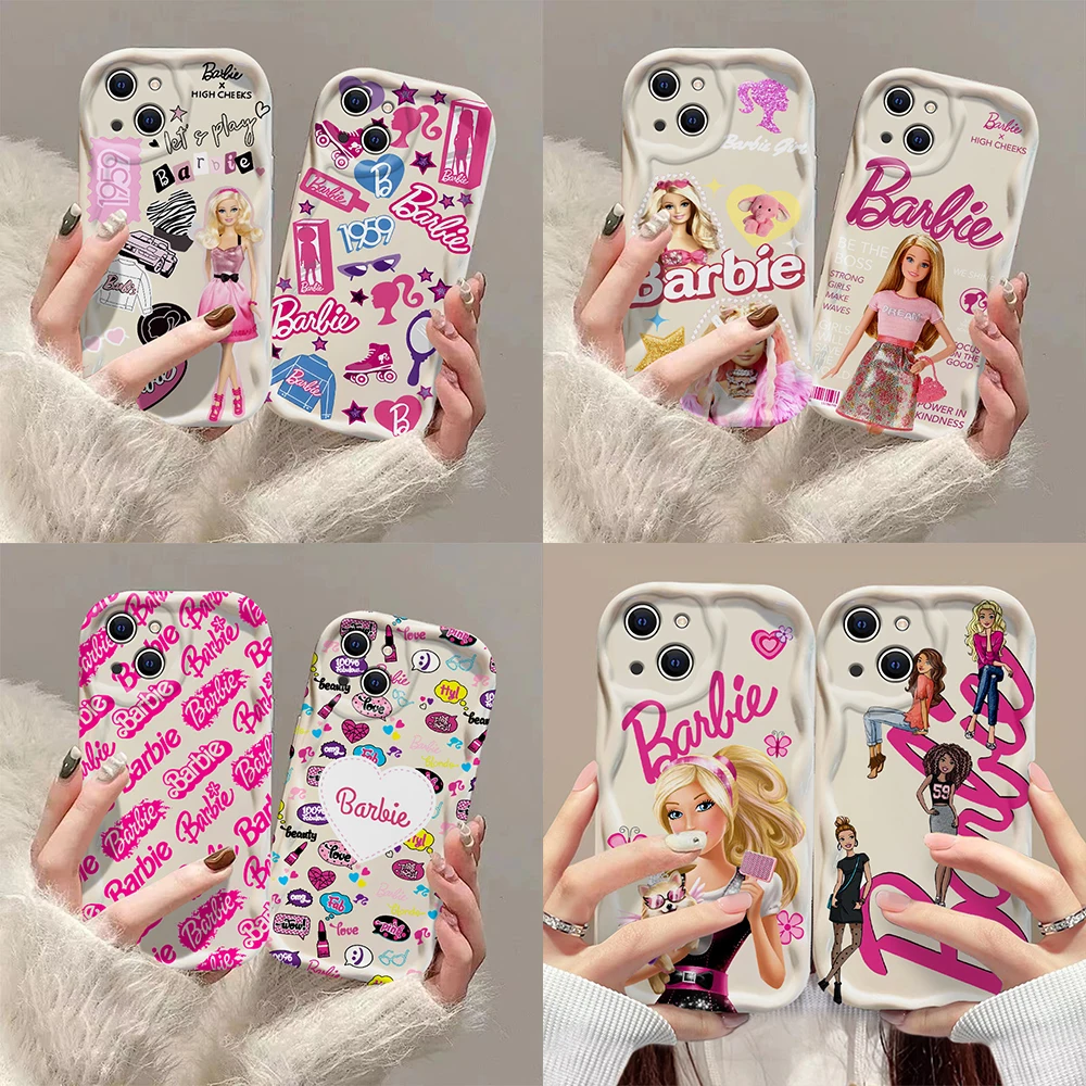 Fashion Cute Girls 3D Wave Case For iPhone 15 14 13 12 11 Pro Max Mini X XR XSMAX 8 7 6S Plus Soft Silicone B-Barbies Cover