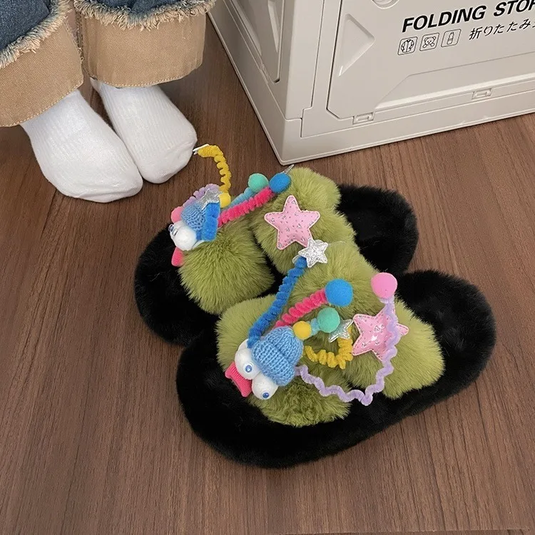 Internet Celebrity Super Fire Plush Cotton Slippers Women Wear 2024 Autumn and Winter New Cute Indoor Home Plush Cotton Shoes