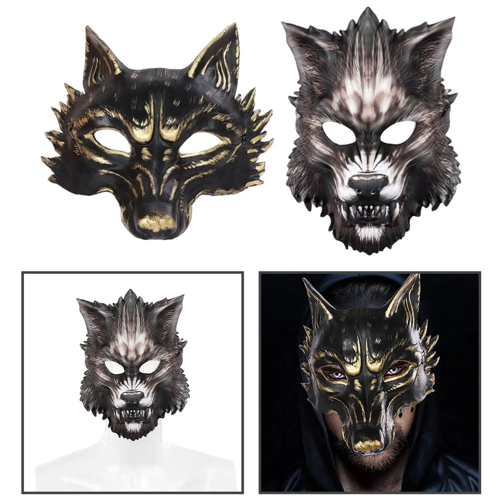 2x Halloween Wolf Masquerade Facemasks Adult Cosplay Costume Carnival Props