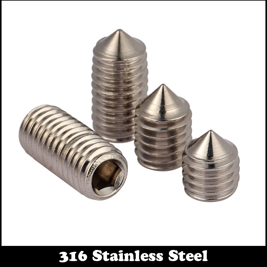 M5 M8 OD 25mm 30mm Length 316 Stainless Steel 316ss Bolt DIN914 Hexagon Hex Socket Allen Head Grub Cone Point Jack Set Screw