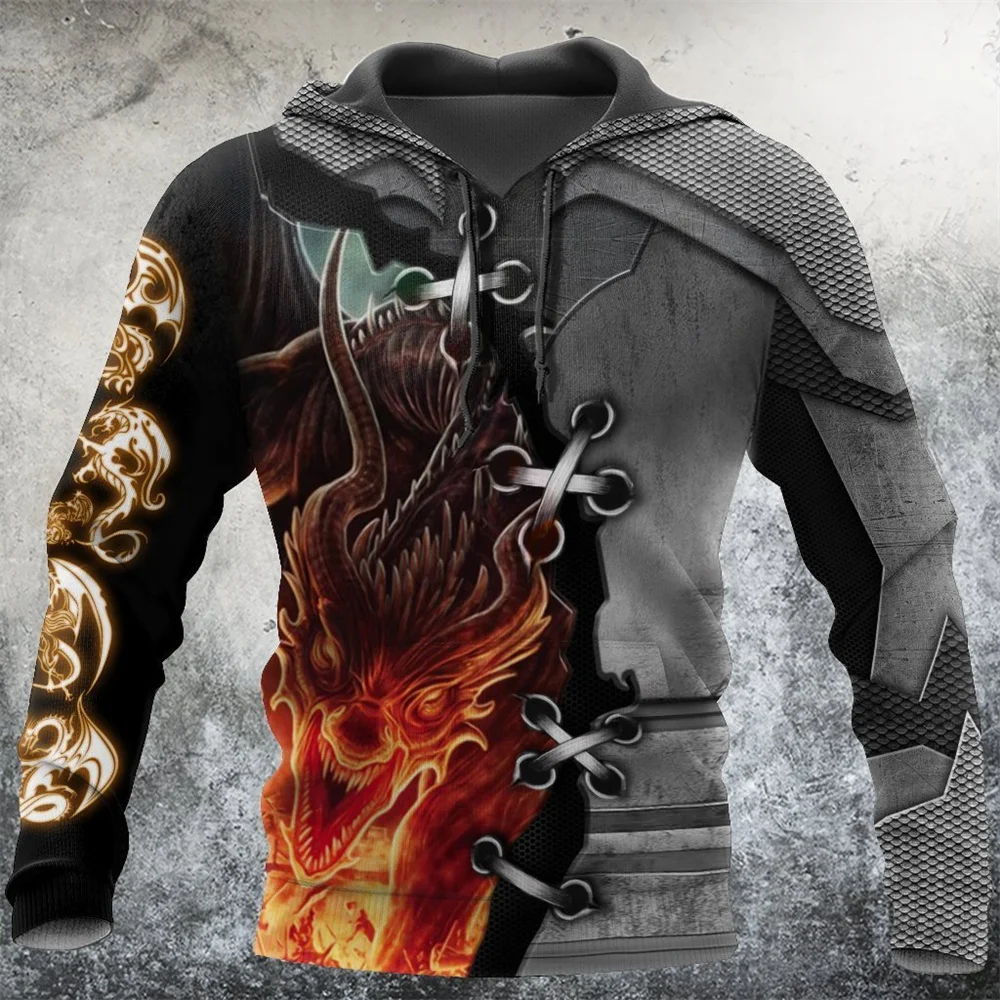 Fashion Dragon Pattern 3D Print Men's Hoodie Chinese Dragon Graphic Sweatshirt Autumn Hip Hop Style Harajuku Pullover Streetwear
