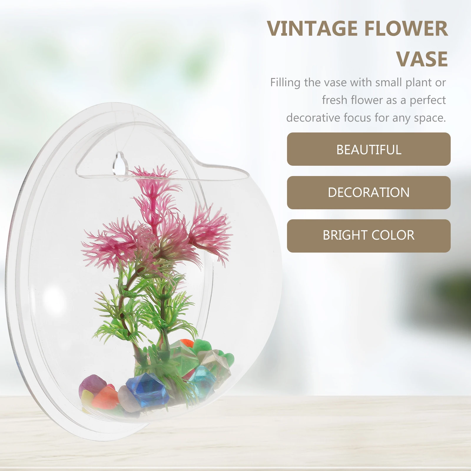 

Wall-Mounted Acrylic Vase Transparent For Home Decor Wall Flower Holder Small Fish Bowl Vintage Style Acrylic Tank For Indoor