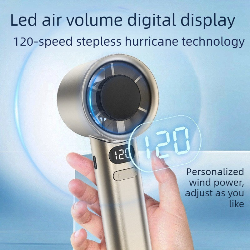  USB Charging Mini Handheld Fan Digital Display 120 Speed Levels High Speed Variable Speed Turbo Fan Portable