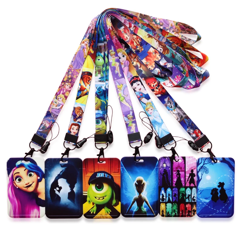 Disney Princess Girl's Lanyard Card Badge Holder Student Hanging Neck Phone Lanyard Badge Subway Access Card Holder Case