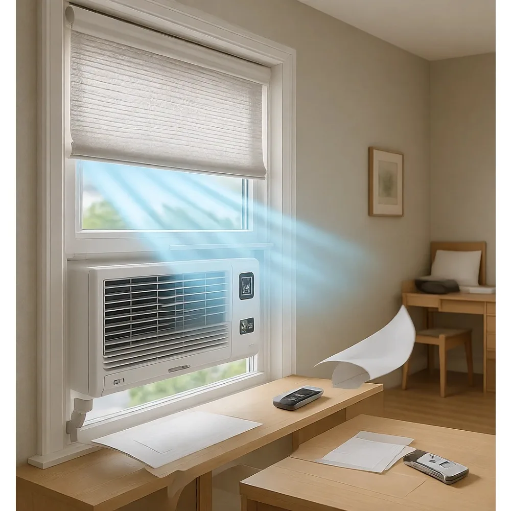 Indoor Window AC Foam Panels Winter Insulation Kit with Side Seals Top Strip and Support Rod