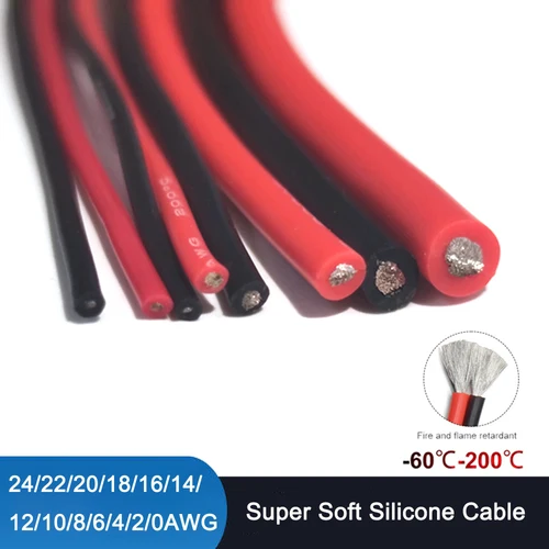 Cable de silicona súper Flexible 24awg 22 20 18awg 16awg 14awg 12awg 10awg 8AWG Cable eléctrico resistente al calor Cable de cobre estañado