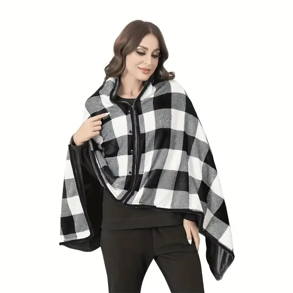 

Lazy Plaid Blanket Wearable Blanket Thicken Warm Home Shawl Soft Polyester Flannel Blanket Bedroom