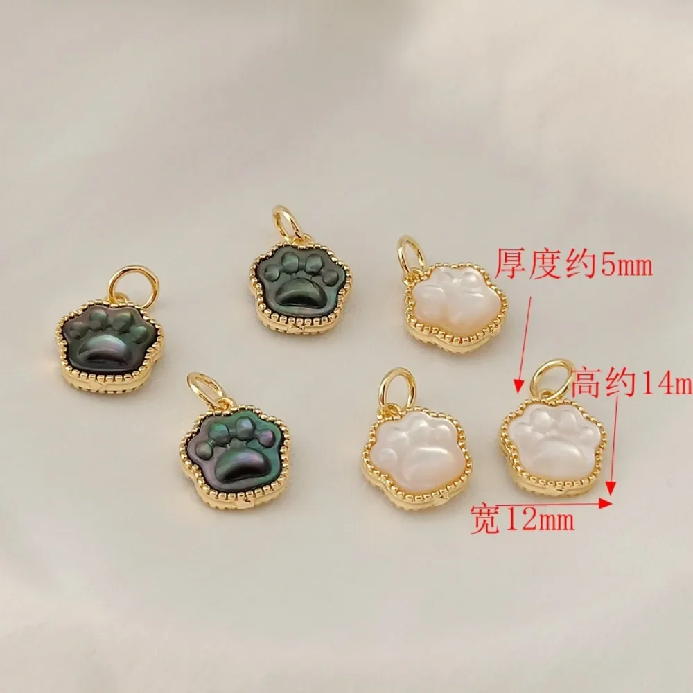 14K Gold-plated Natural Shell Double-sided Cute Cat Paw Print Pendant Wealth-attracting Pendant Bracelet Necklace DIY Accessorie