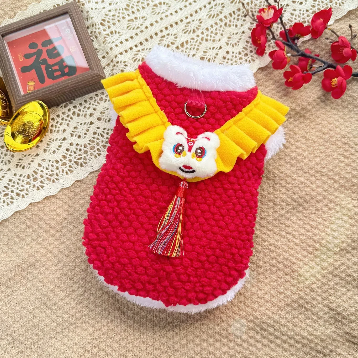 Chaleco de Forro Polar para Perro, Moderno y Cálido, Disfraz Festivo de Danza del León Chino para Chihuahua y Teddy