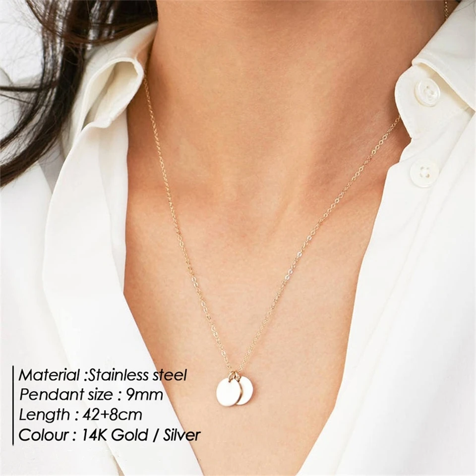 St-Delan Stainless Steel 6mm Plain Disc Pendant Necklace for Women 2/3/4pcs Minimalist Stacked Disc Necklace