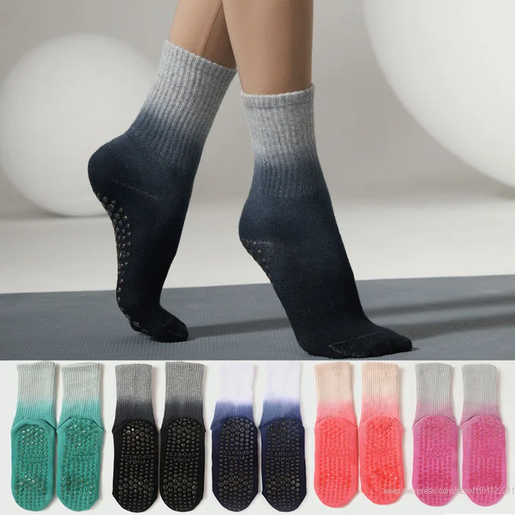 Yoga Socks Women Gradient Cotton Silicone Non-slip High Quality Pilates Grip Crew Socks