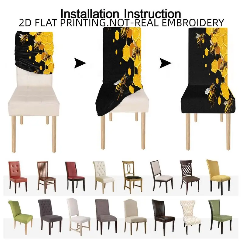 Elastic dining chair cover bow chair cover tablecloth, spring and summer bee hive 2D flat pattern