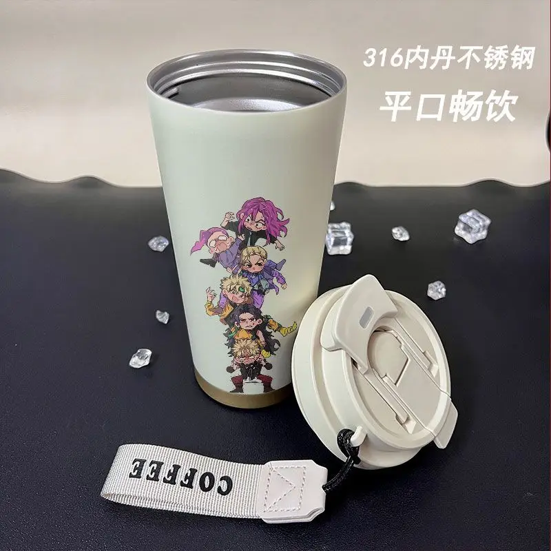 JoJo's Bizarre Adventure Animation, zweidimensionales Cartoon-Muster, isolierter Becher aus Edelstahl, kreativer tragbarer Kaffeebecher – Detail 5