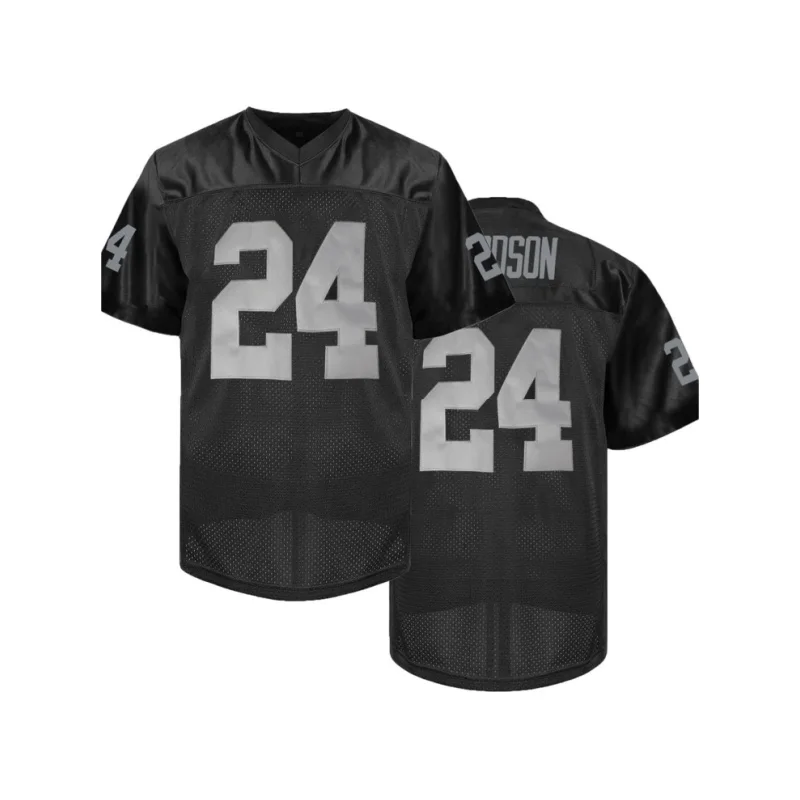 Men's 24 Black Letter Embroidered American Football Jersey Loose Breathable Classic Retro Mesh Shirts For Adults Soccer Uniform