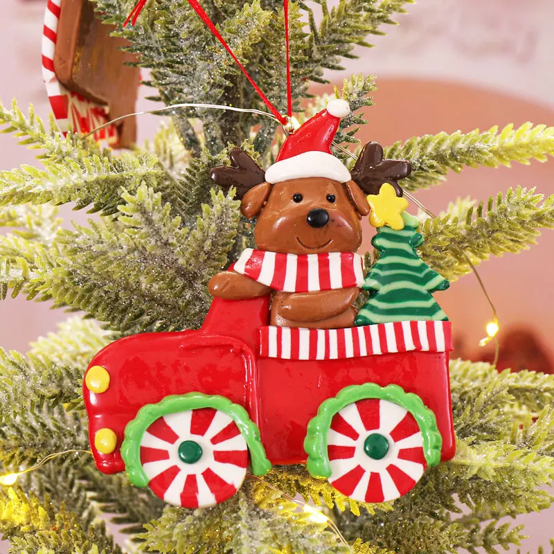 Soft Pottery Gingerbread Train Christmas Tree Pendant Cartoon Cute Santa Claus Snowman Christmas Decoration New Year Gift