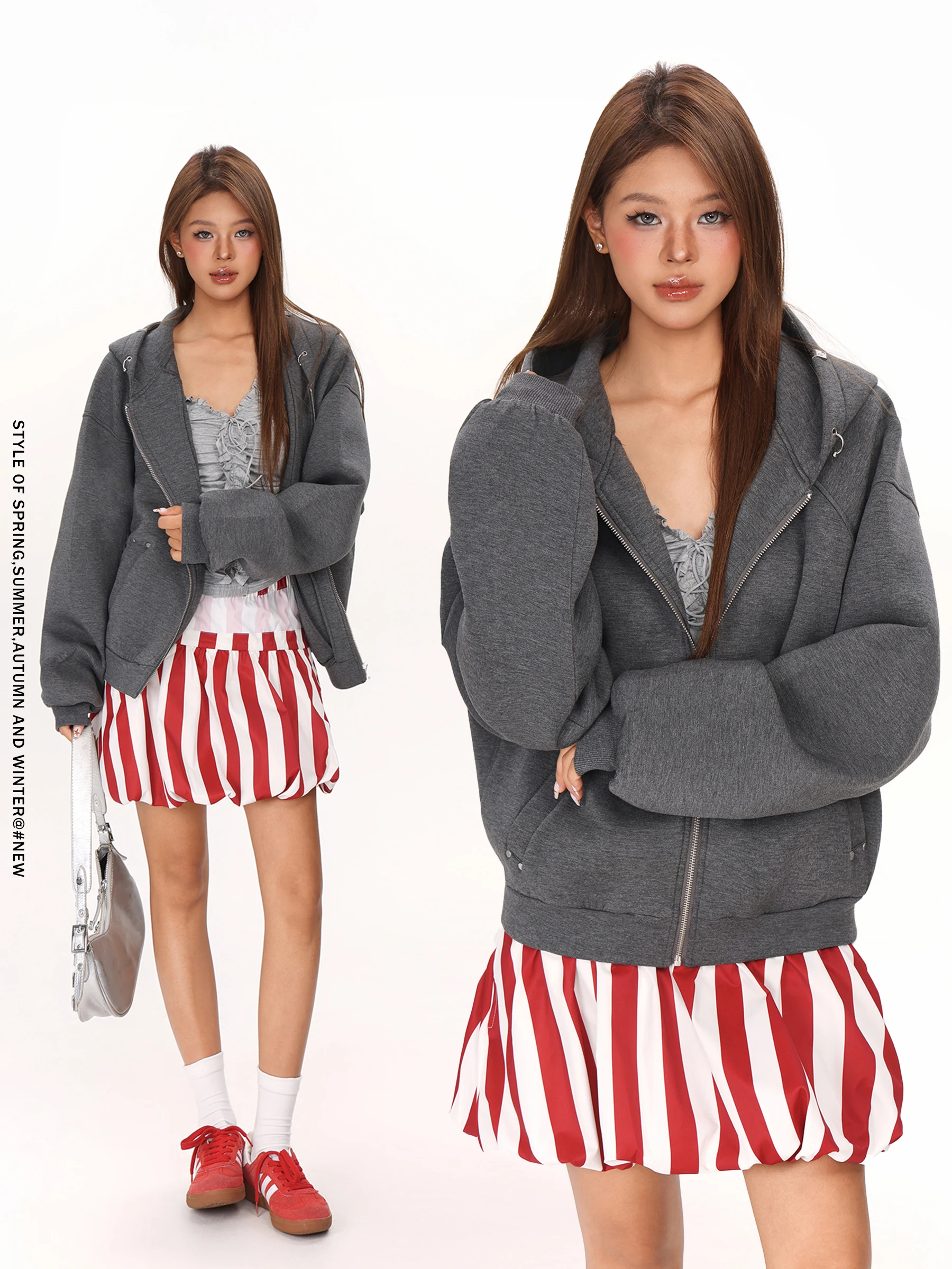 

Женская толстовка на молнии с капюшоном, весенне-осенняя, свободного кроя, повседневная верхняя одежда, теплая, в стиле кардигана, короткое пальто