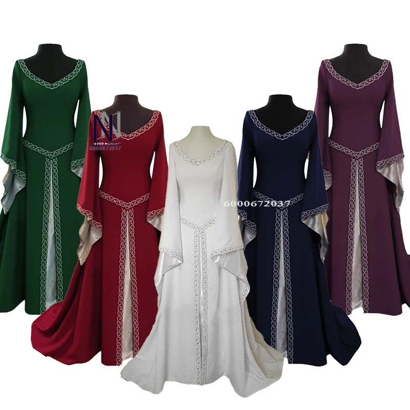 

Women's Vintage Medieval Renaissance Cosplay Dress - Corset Waist, Maxi Length, Ideal for Halloween