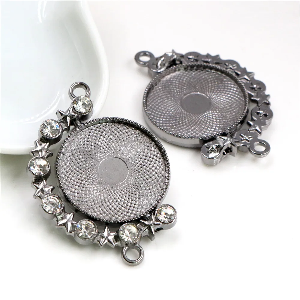 5pcs 25mm Inner Size New Fashion  Rotation Double Side Rhodium Gun Black Color Rhinestones Cameo Cabochon Base Setting Pendant