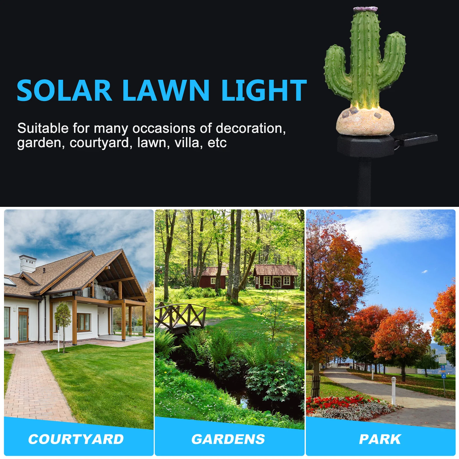 

Solar Lights Outdoor Decorative Cactus Floor Lamp Ground Pile Succulent Garden Lawn