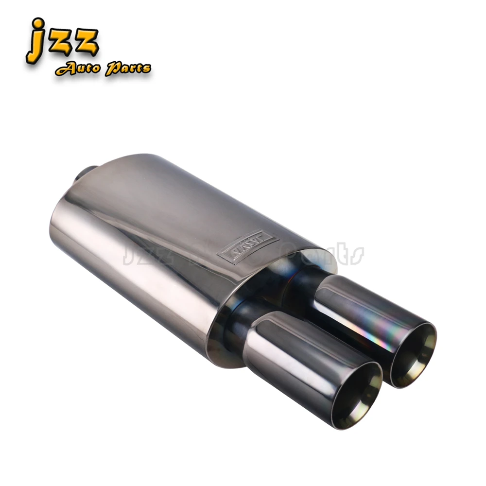 

2.5'' inlet Universal Stainless Steel 201 Black Car Exhaust Muffler Performance Enable Loud Sound 3'' Dual Out Turbo Nozzles