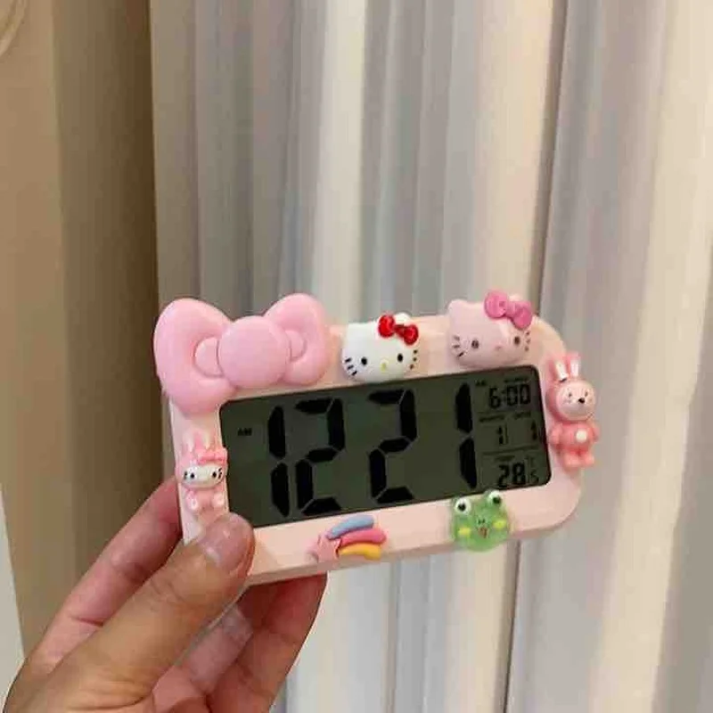 Hello Kitty Kawaii 5inch Sanrioed My Melody Anime Electronic Alarm Clock Cartoon Cute Dolls Girls Gift Creative Wake Up Artifact