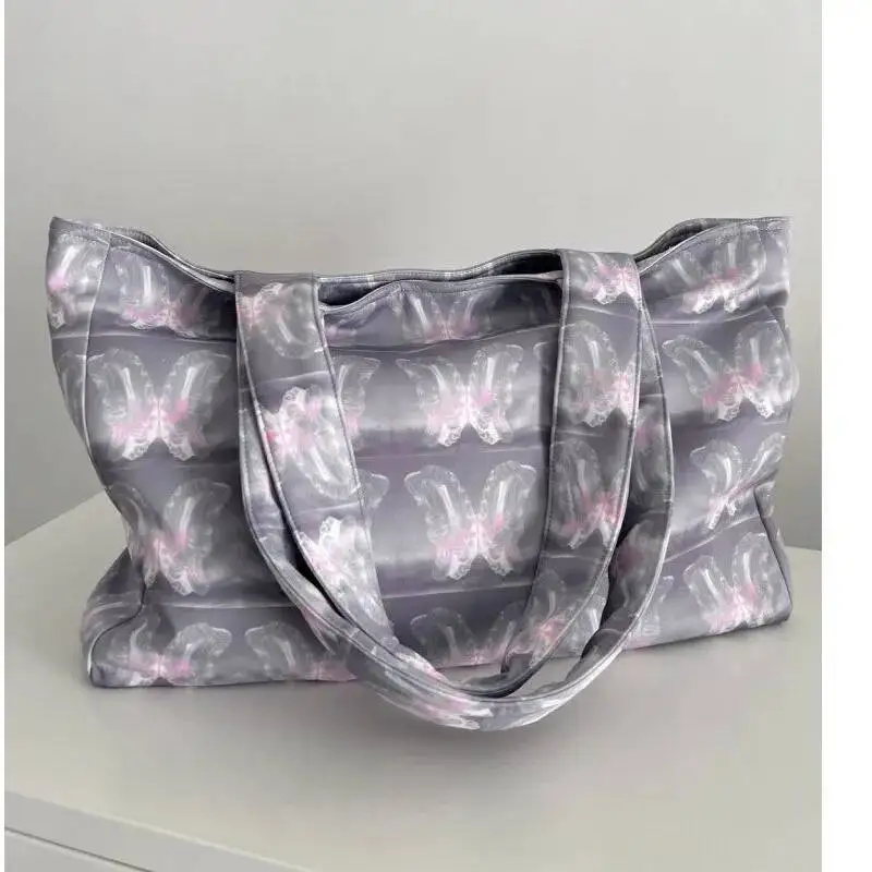 Bloom Butterfly Print Large Capacity Tote Bag Women Fairycore Aesthetic Canvas Casual Handbag Ladies Haruku Shoulder Bags